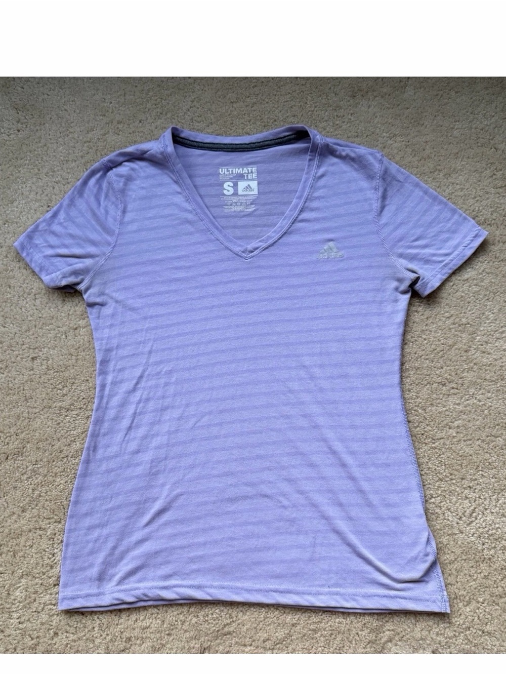 Adidas Women’s Purple Striped Ultimate Tee V-Neck Shirt - Size S - GUC